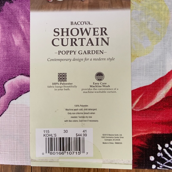 CLEARANCE Bacova Poppy Garden Floral Shower Curtain NIP - Picture 3 of 4